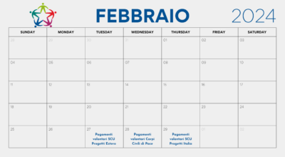Comunicazione agli enti e agli operatori volontari del servizio civile universale – Calendario dei prossimi pagamenti – mese di gennaio